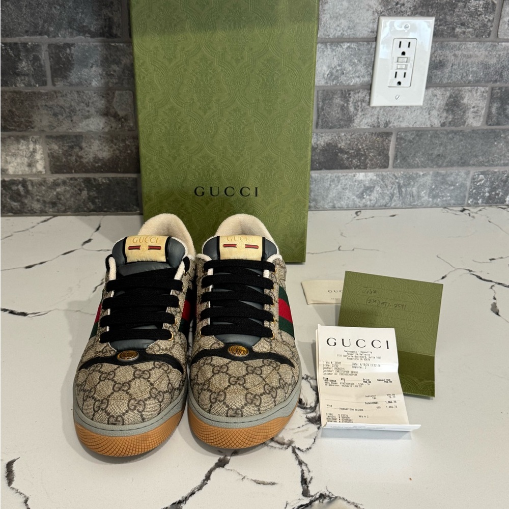 Gucci Monogram Sneakers with Red and Green Stripes